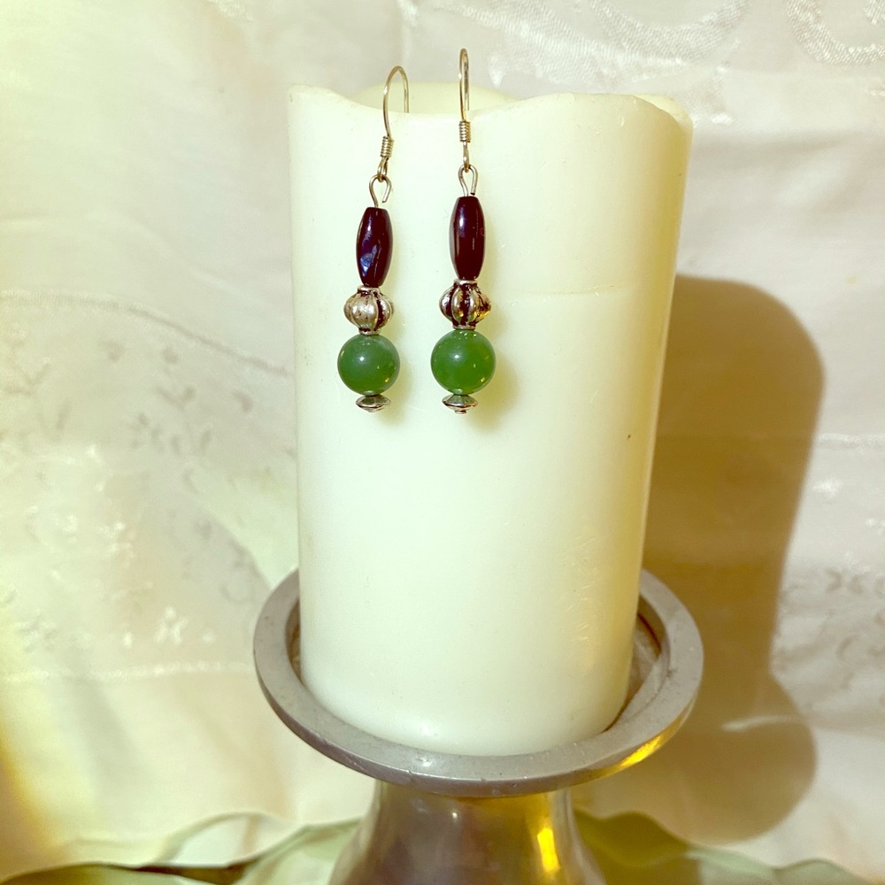 Green Jade and black earrings